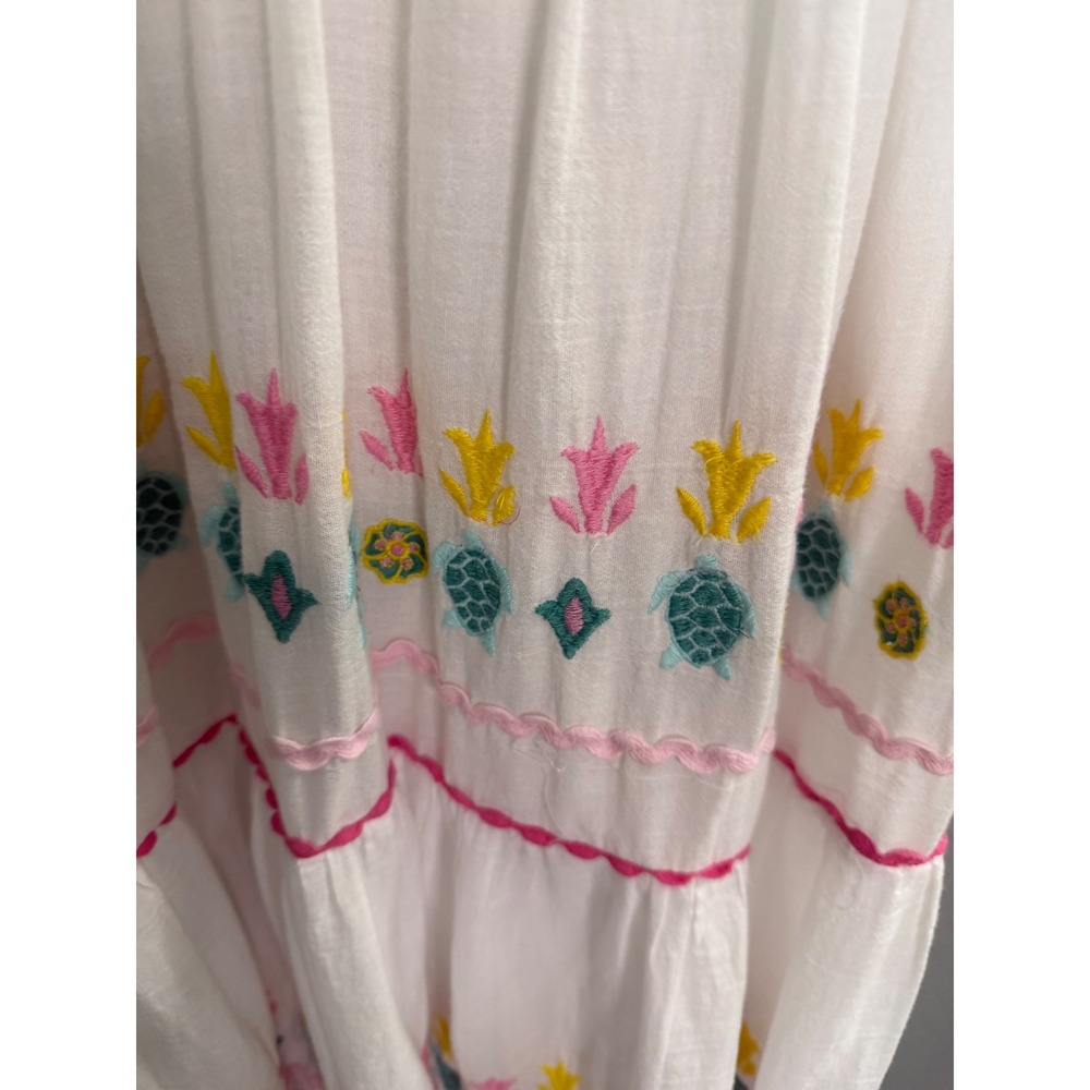 Simply Southern White Gauze Dress L Embroidered Turtle Pineapple Tiered Midi - Picture 8 of 10